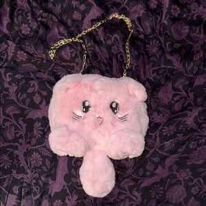 Cute Pink Plush Cat Purse
